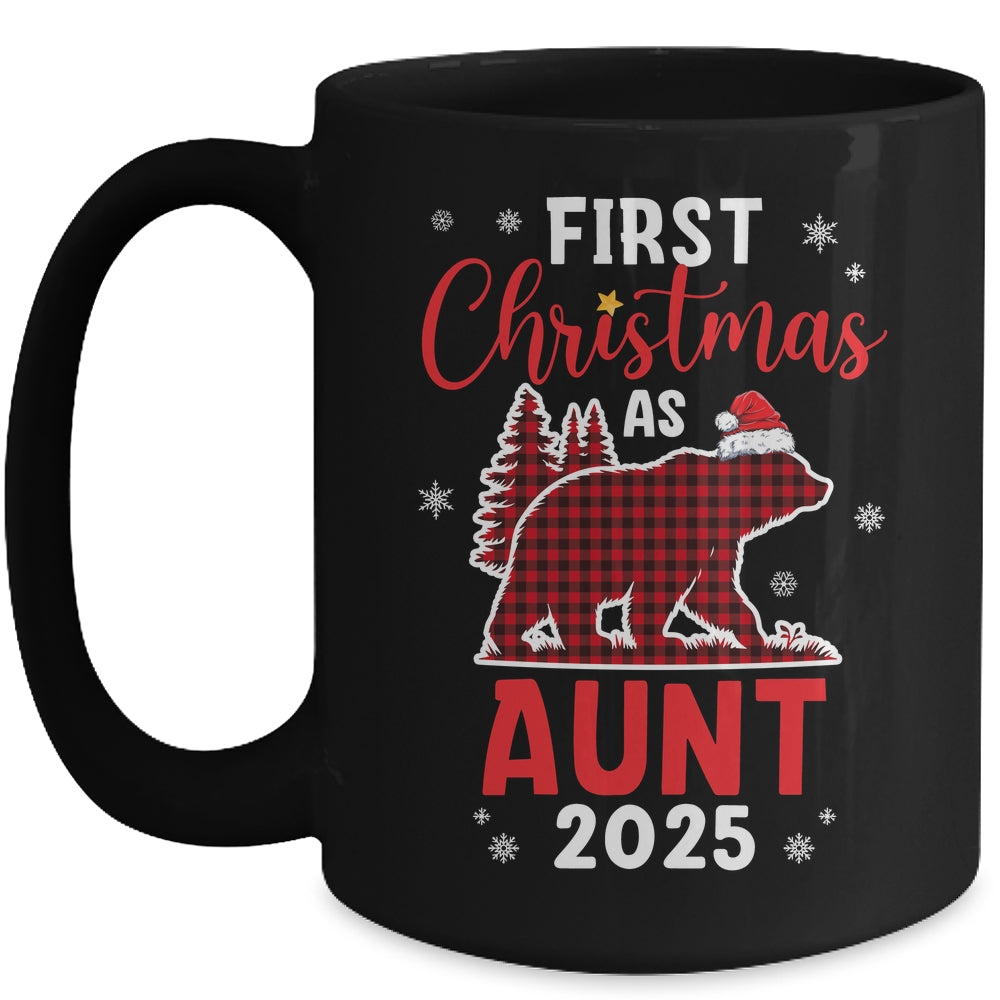 First Christmas As Aunt Red Plaid Bear Santa Hat 2025 Mug | siriusteestore
