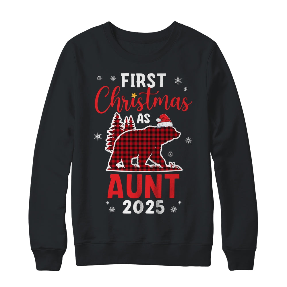 First Christmas As Aunt Red Plaid Bear Santa Hat 2025 Shirt & Sweatshirt | siriusteestore