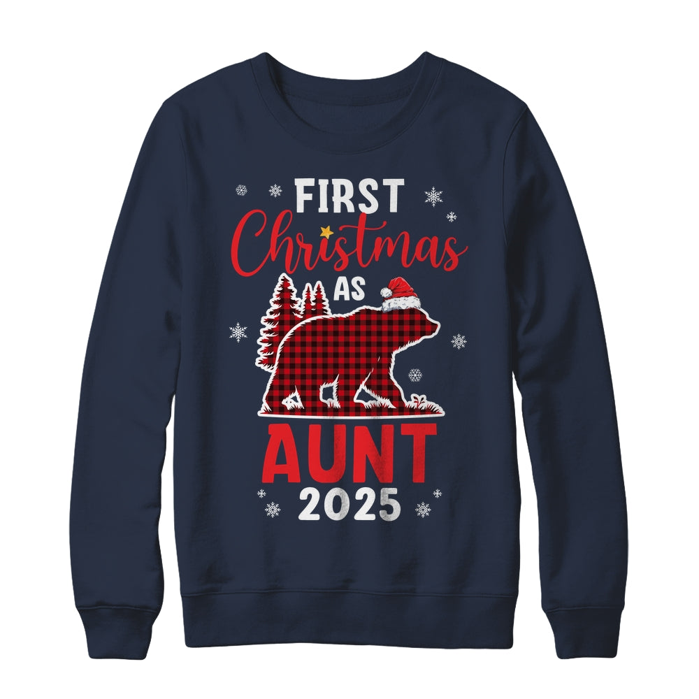 First Christmas As Aunt Red Plaid Bear Santa Hat 2025 Shirt & Sweatshirt | siriusteestore