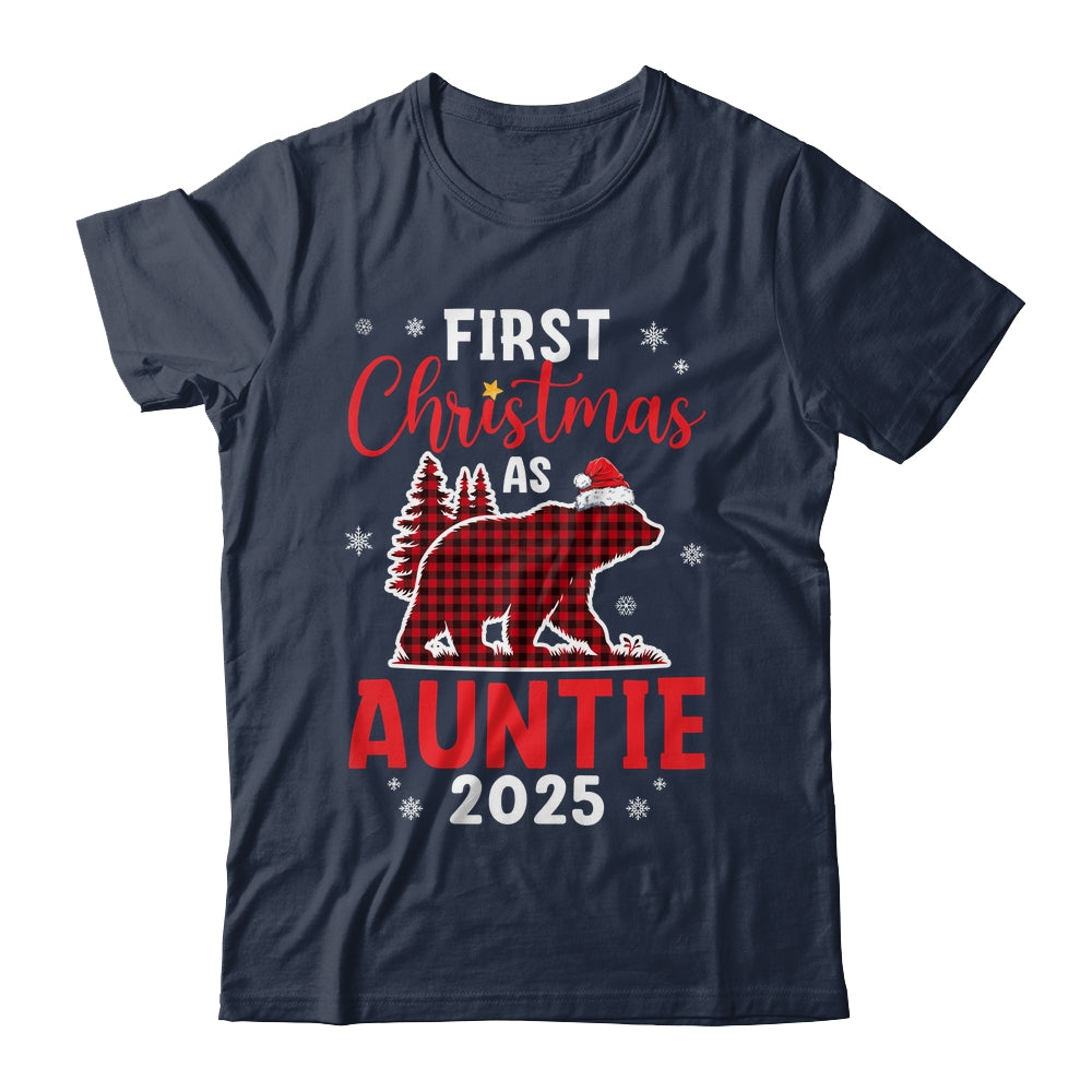 First Christmas As Auntie Red Plaid Bear Santa Hat 2025 Shirt & Sweatshirt | siriusteestore