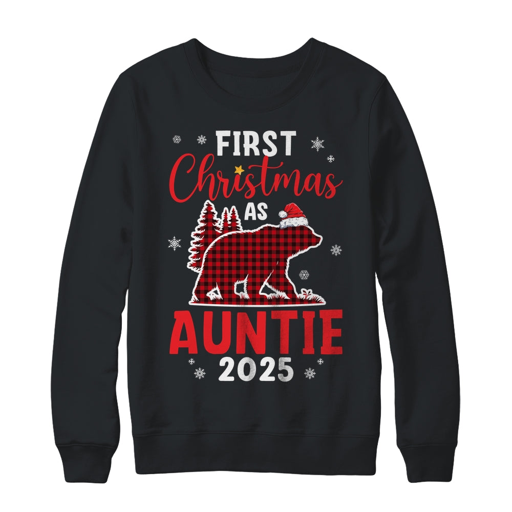 First Christmas As Auntie Red Plaid Bear Santa Hat 2025 Shirt & Sweatshirt | siriusteestore