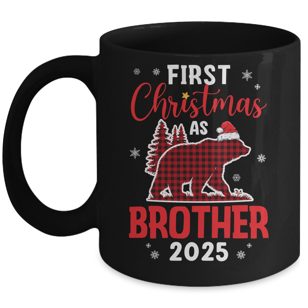 First Christmas As Brother Red Plaid Bear Santa Hat 2025 Mug | siriusteestore