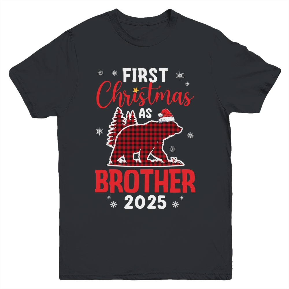 First Christmas As Brother Red Plaid Bear Santa Hat 2025 Youth Shirt | siriusteestore