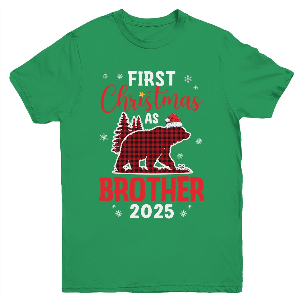 First Christmas As Brother Red Plaid Bear Santa Hat 2025 Youth Shirt | siriusteestore