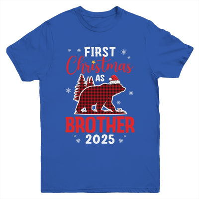 First Christmas As Brother Red Plaid Bear Santa Hat 2025 Youth Shirt | siriusteestore