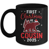 First Christmas As Cousin Red Plaid Bear Santa Hat 2025 Mug | siriusteestore
