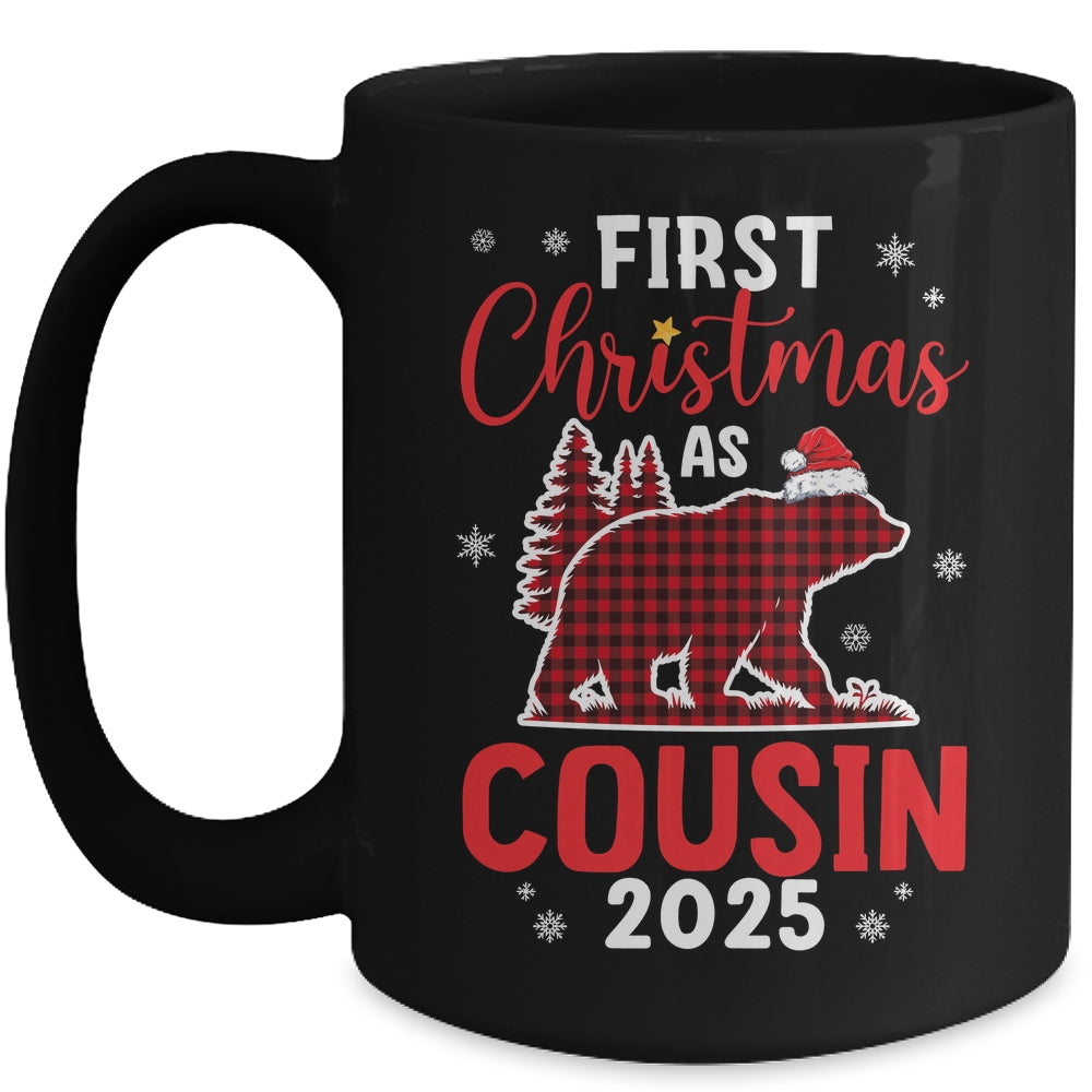 First Christmas As Cousin Red Plaid Bear Santa Hat 2025 Mug | siriusteestore