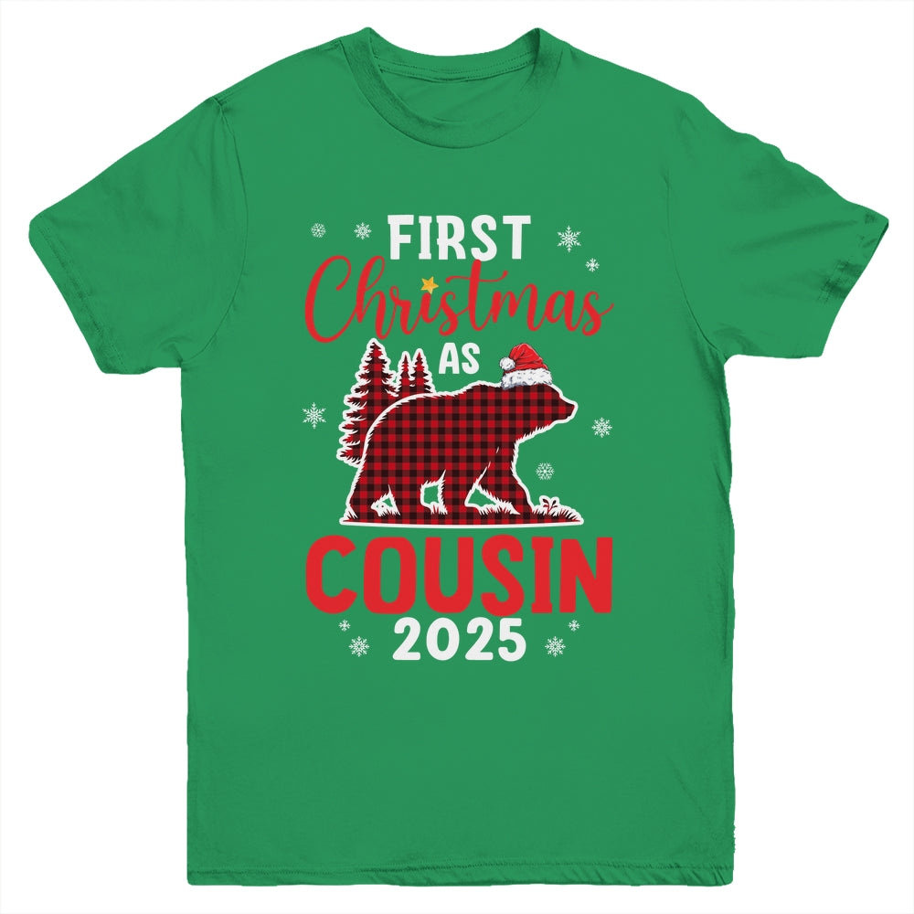 First Christmas As Cousin Red Plaid Bear Santa Hat 2025 Youth Shirt | siriusteestore