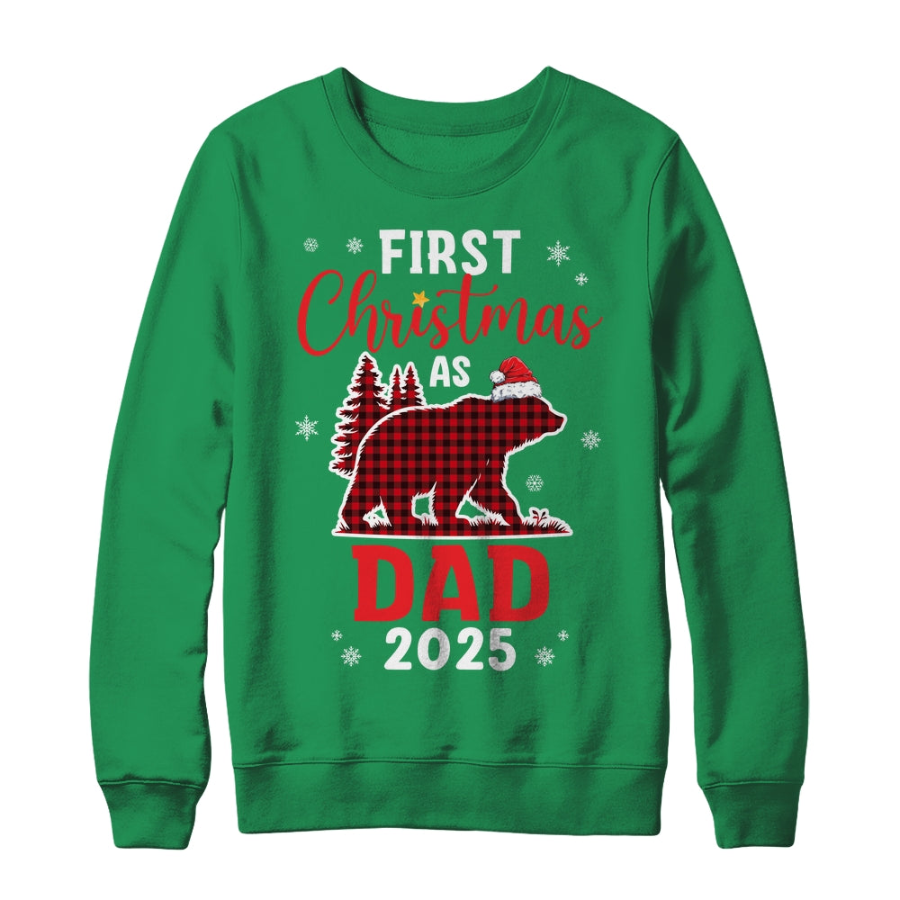 First Christmas As Dad Red Plaid Bear Santa Hat 2025 Shirt & Sweatshirt | siriusteestore