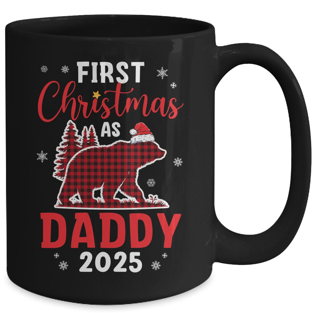 First Christmas As Daddy Red Plaid Bear Santa Hat 2025 Mug | siriusteestore