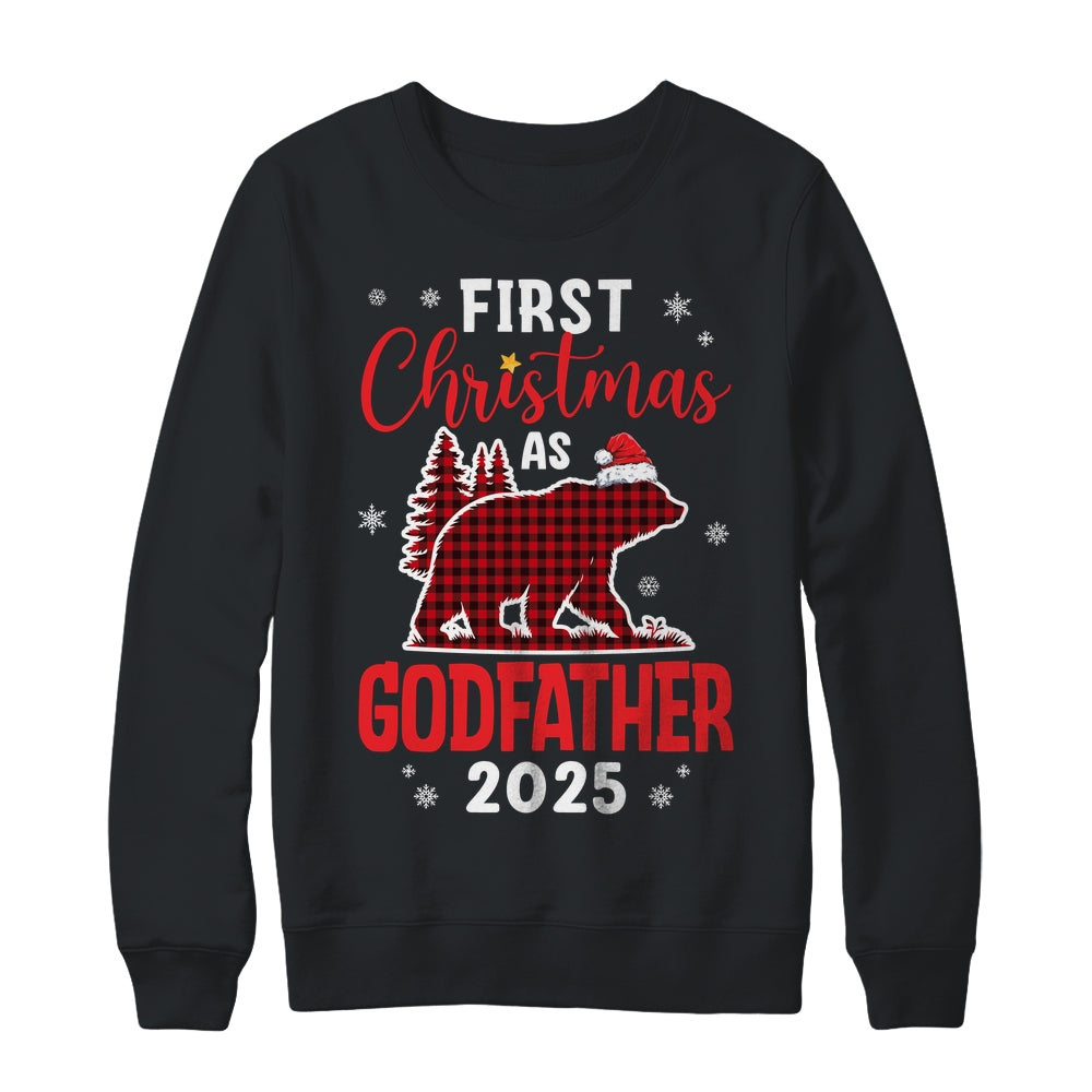 First Christmas As Godfather Red Plaid Bear Santa Hat 2025 Shirt & Sweatshirt | siriusteestore