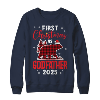 First Christmas As Godfather Red Plaid Bear Santa Hat 2025 Shirt & Sweatshirt | siriusteestore