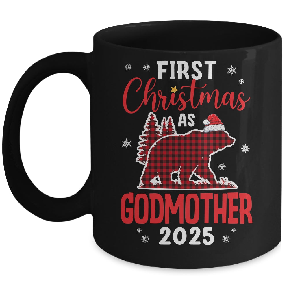 First Christmas As Godmother Red Plaid Bear Santa Hat 2025 Mug | siriusteestore