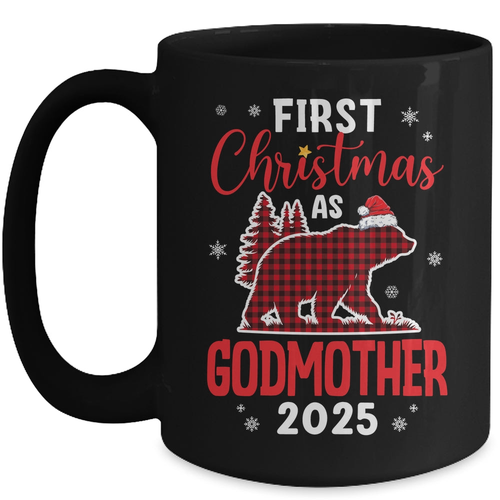 First Christmas As Godmother Red Plaid Bear Santa Hat 2025 Mug | siriusteestore