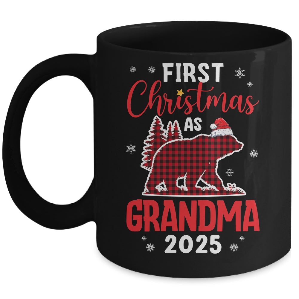 First Christmas As Grandma Red Plaid Bear Santa Hat 2025 Mug | siriusteestore