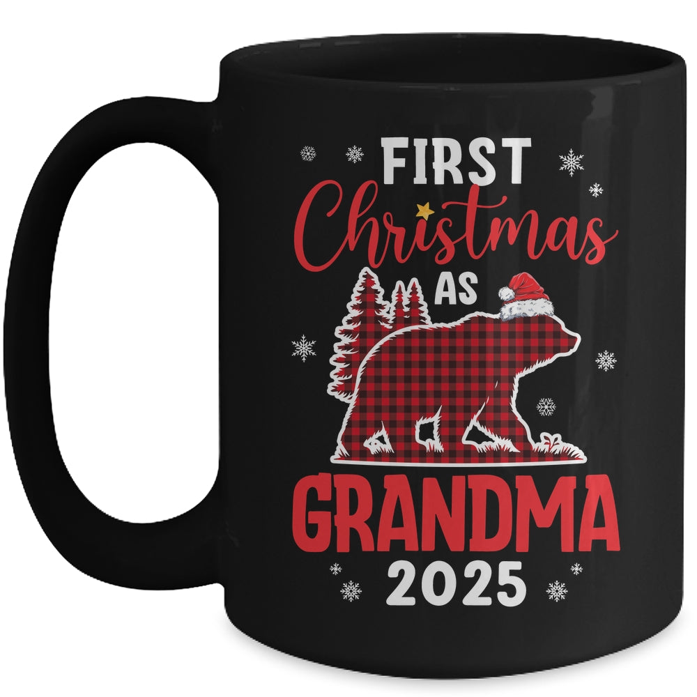 First Christmas As Grandma Red Plaid Bear Santa Hat 2025 Mug | siriusteestore