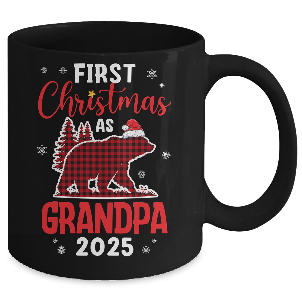 First Christmas As Grandpa Red Plaid Bear Santa Hat 2025 Mug | siriusteestore