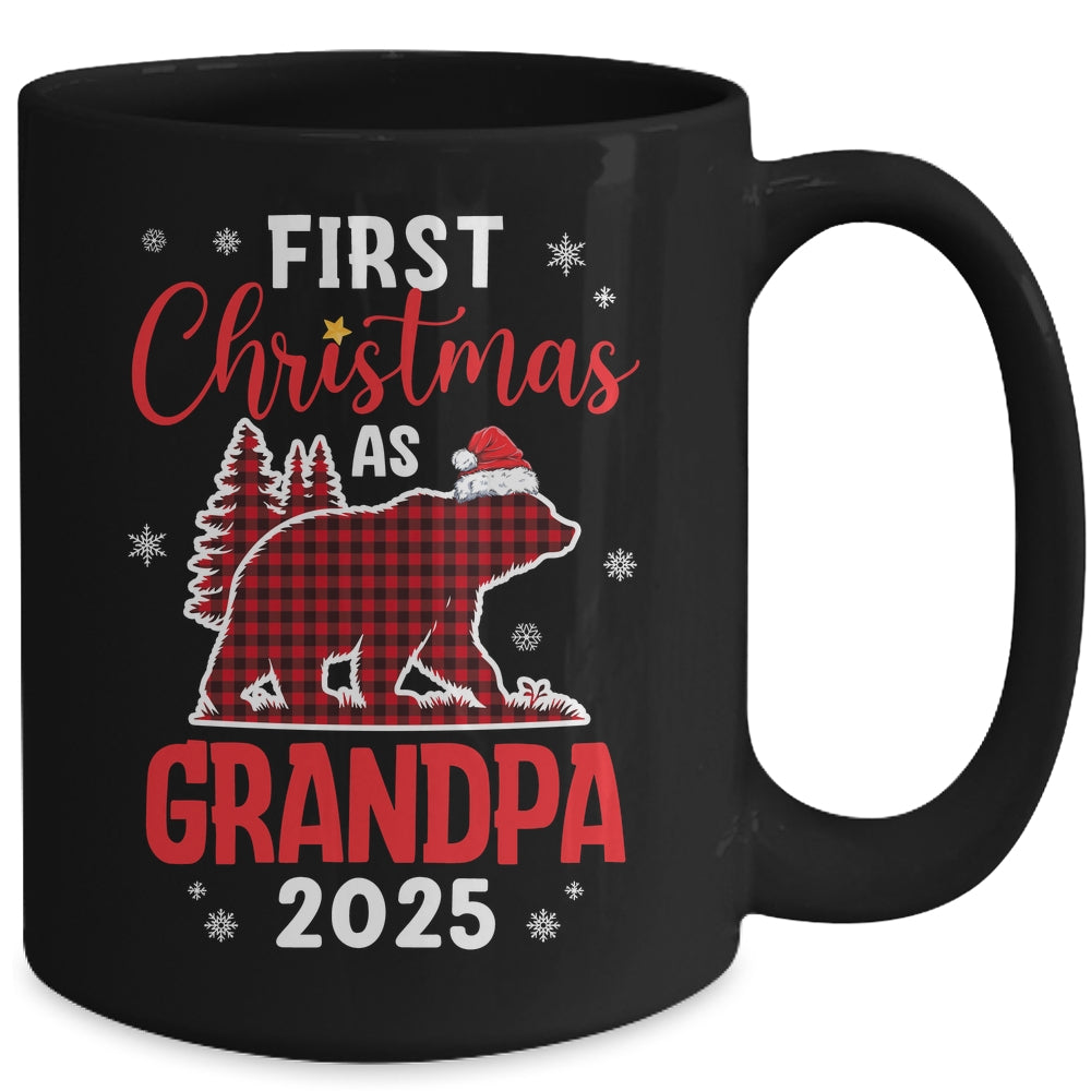 First Christmas As Grandpa Red Plaid Bear Santa Hat 2025 Mug | siriusteestore