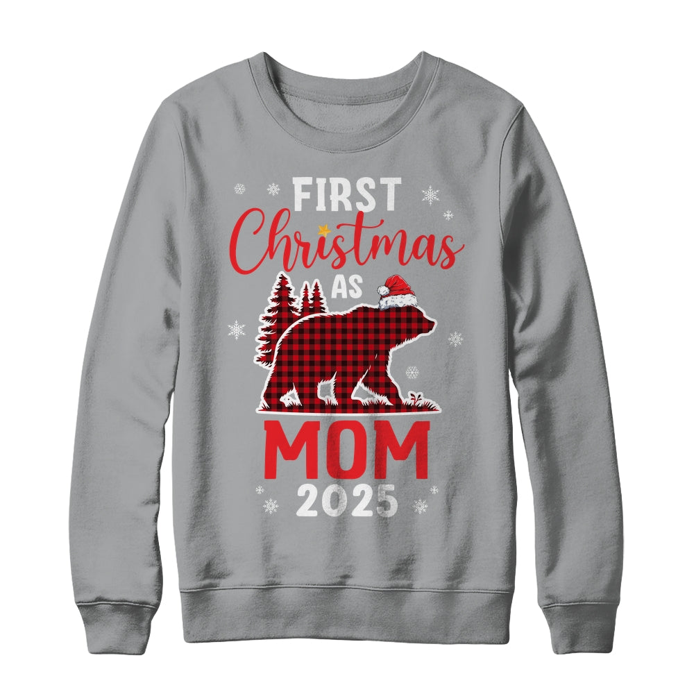 First Christmas As Mom Red Plaid Bear Santa Hat 2025 Shirt & Sweatshirt | siriusteestore