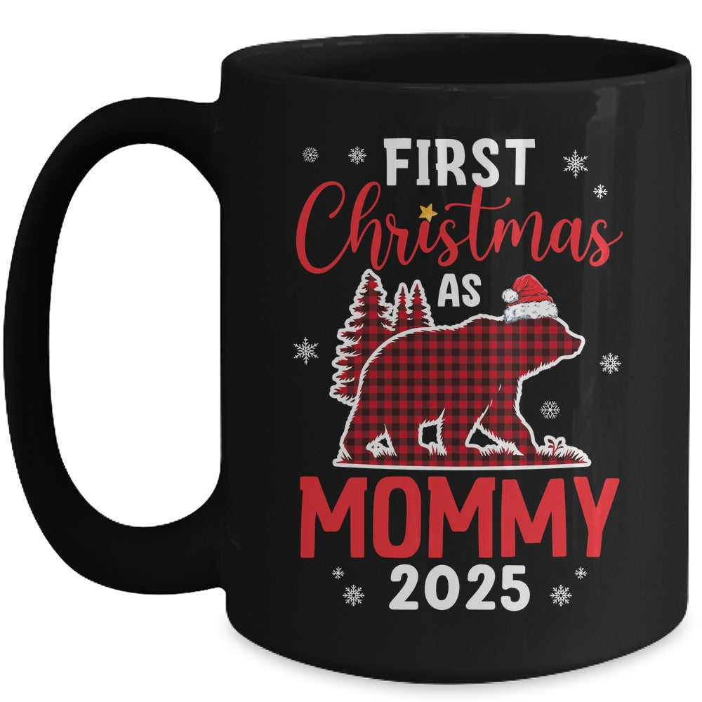 First Christmas As Mommy Red Plaid Bear Santa Hat 2025 Mug | siriusteestore