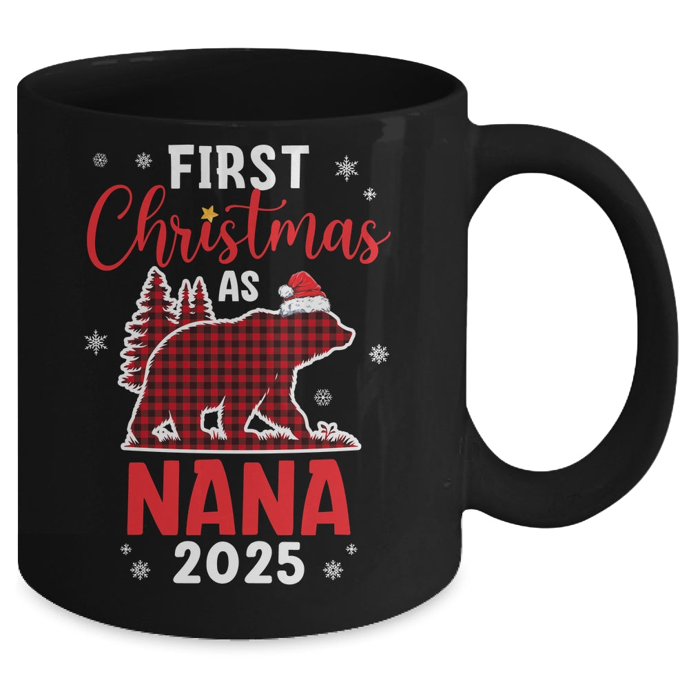 First Christmas As Nana Red Plaid Bear Santa Hat 2025 Mug | siriusteestore