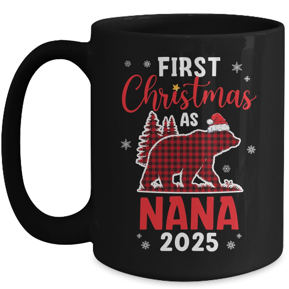 First Christmas As Nana Red Plaid Bear Santa Hat 2025 Mug | siriusteestore