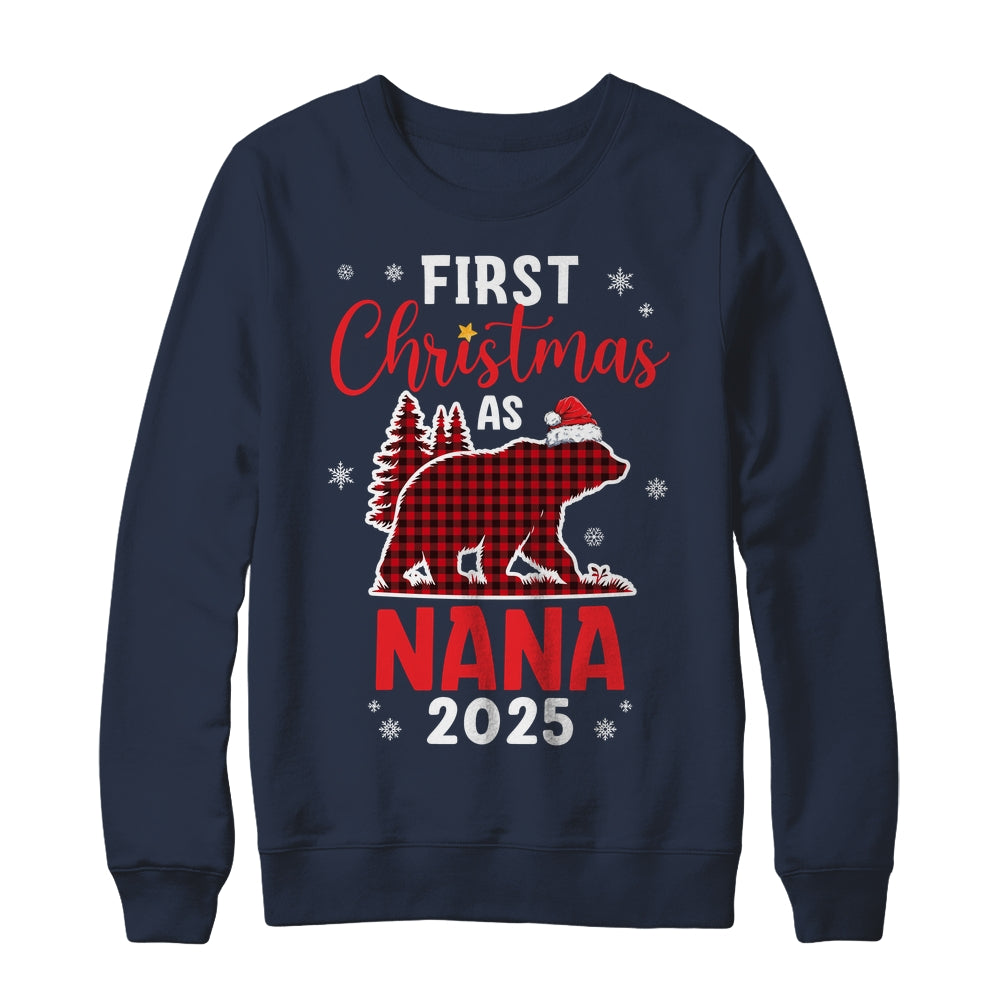 First Christmas As Nana Red Plaid Bear Santa Hat 2025 Shirt & Sweatshirt | siriusteestore
