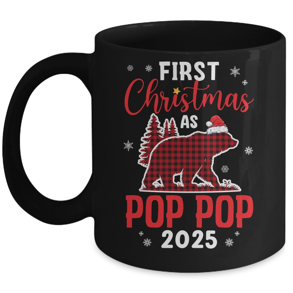 First Christmas As Pop Pop Red Plaid Bear Santa Hat 2025 Mug | siriusteestore