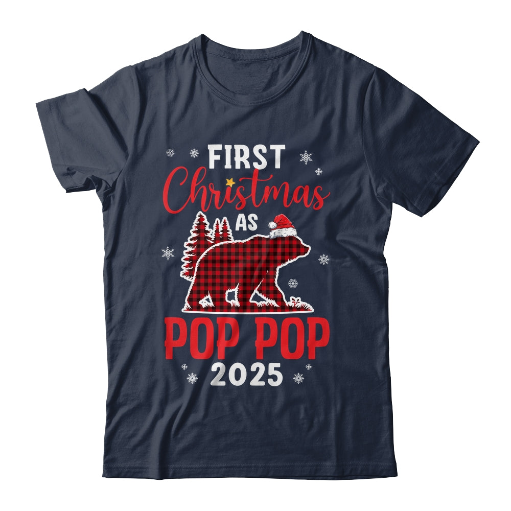 First Christmas As Pop Pop Red Plaid Bear Santa Hat 2025 Shirt & Sweatshirt | siriusteestore