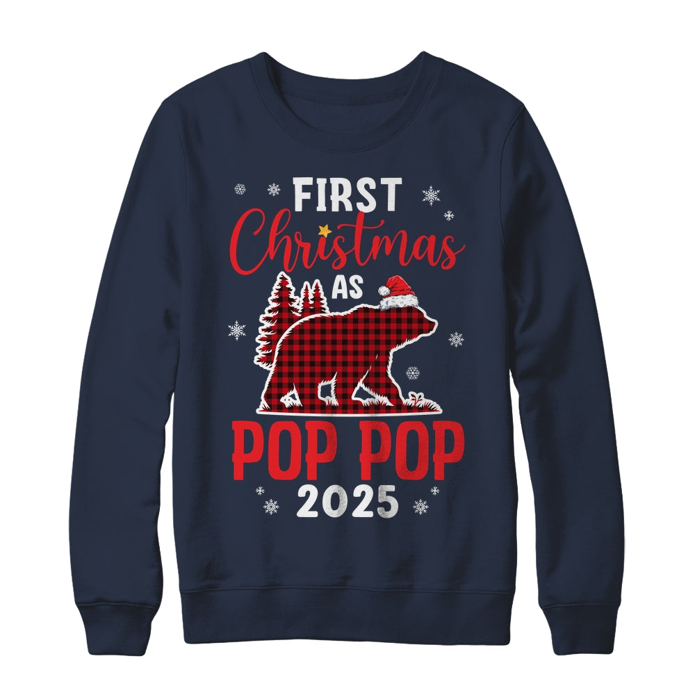 First Christmas As Pop Pop Red Plaid Bear Santa Hat 2025 Shirt & Sweatshirt | siriusteestore