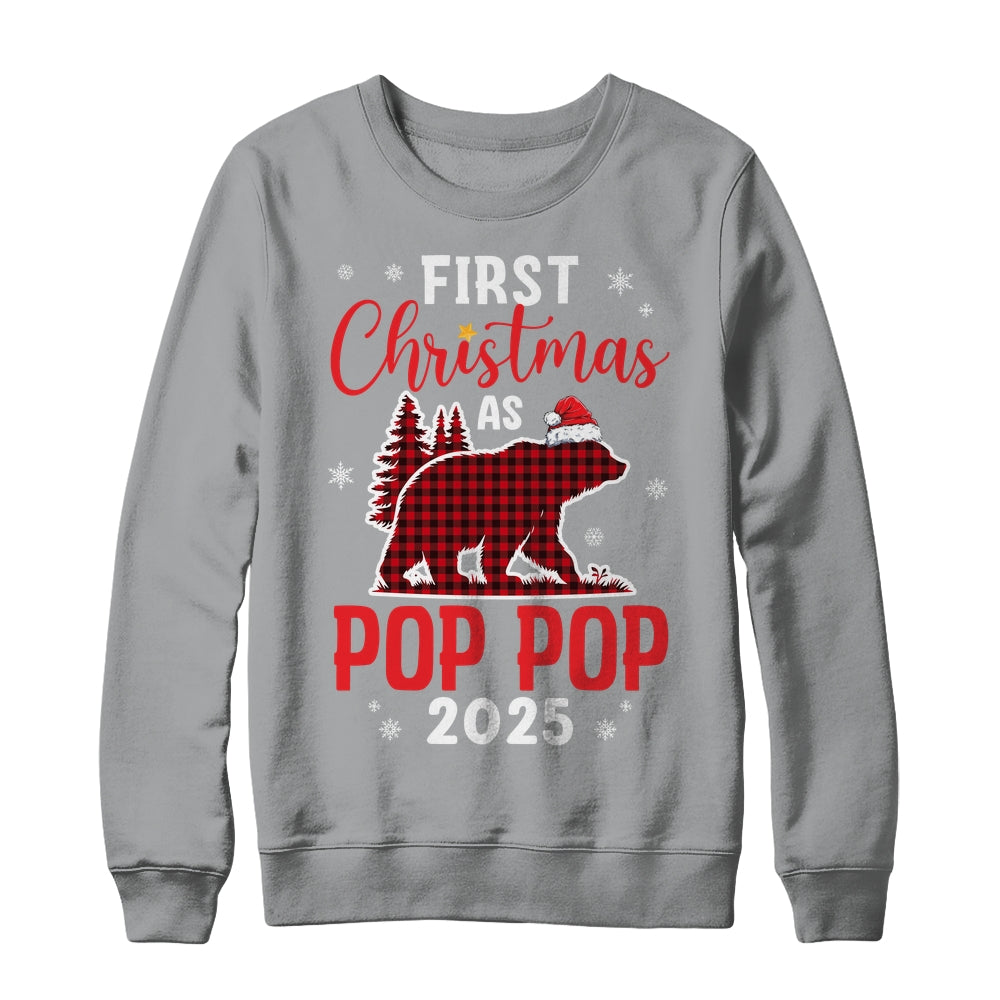 First Christmas As Pop Pop Red Plaid Bear Santa Hat 2025 Shirt & Sweatshirt | siriusteestore