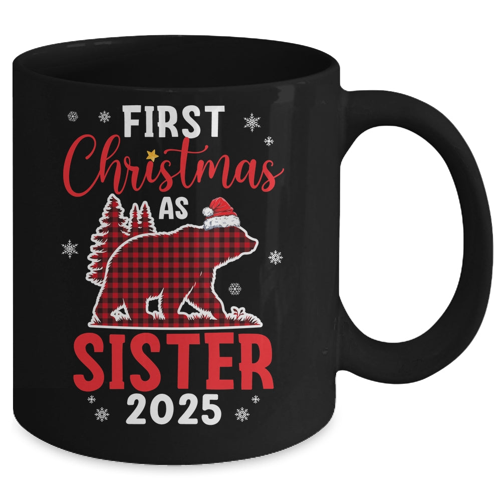 First Christmas As Sister Red Plaid Bear Santa Hat 2025 Mug | siriusteestore