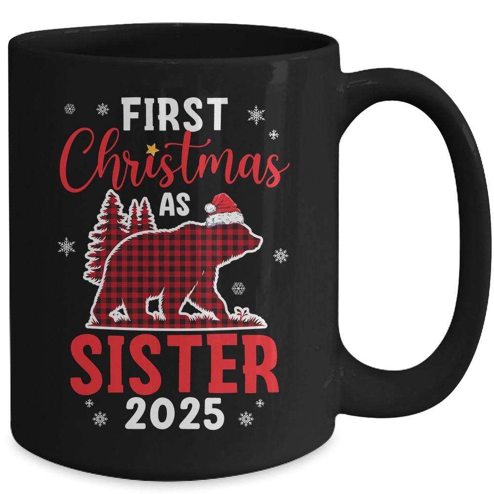 First Christmas As Sister Red Plaid Bear Santa Hat 2025 Mug | siriusteestore