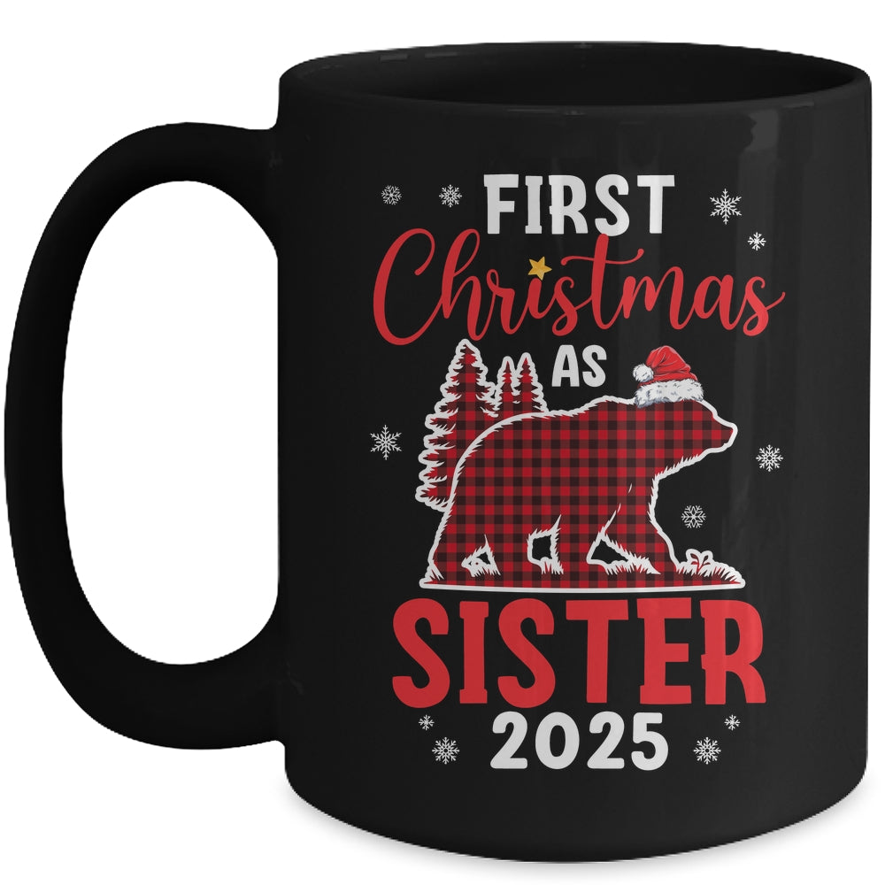 First Christmas As Sister Red Plaid Bear Santa Hat 2025 Mug | siriusteestore