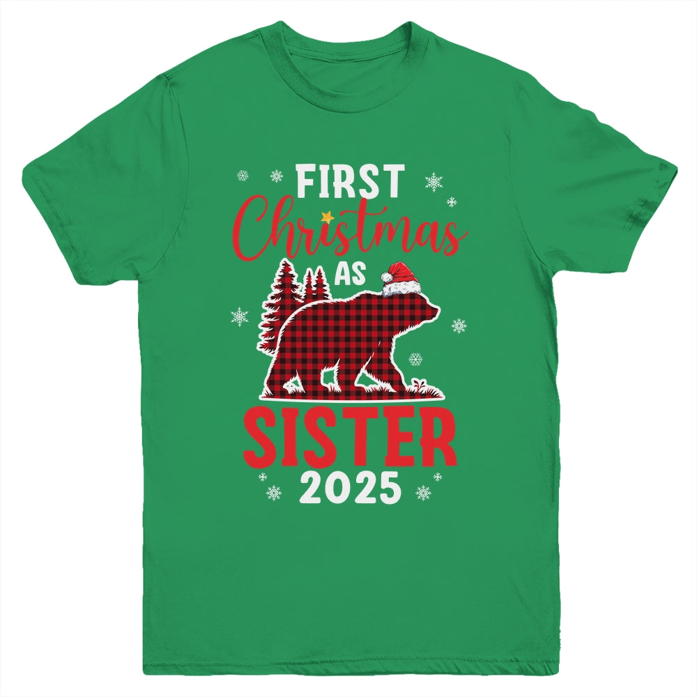 First Christmas As Sister Red Plaid Bear Santa Hat 2025 Youth Shirt | siriusteestore