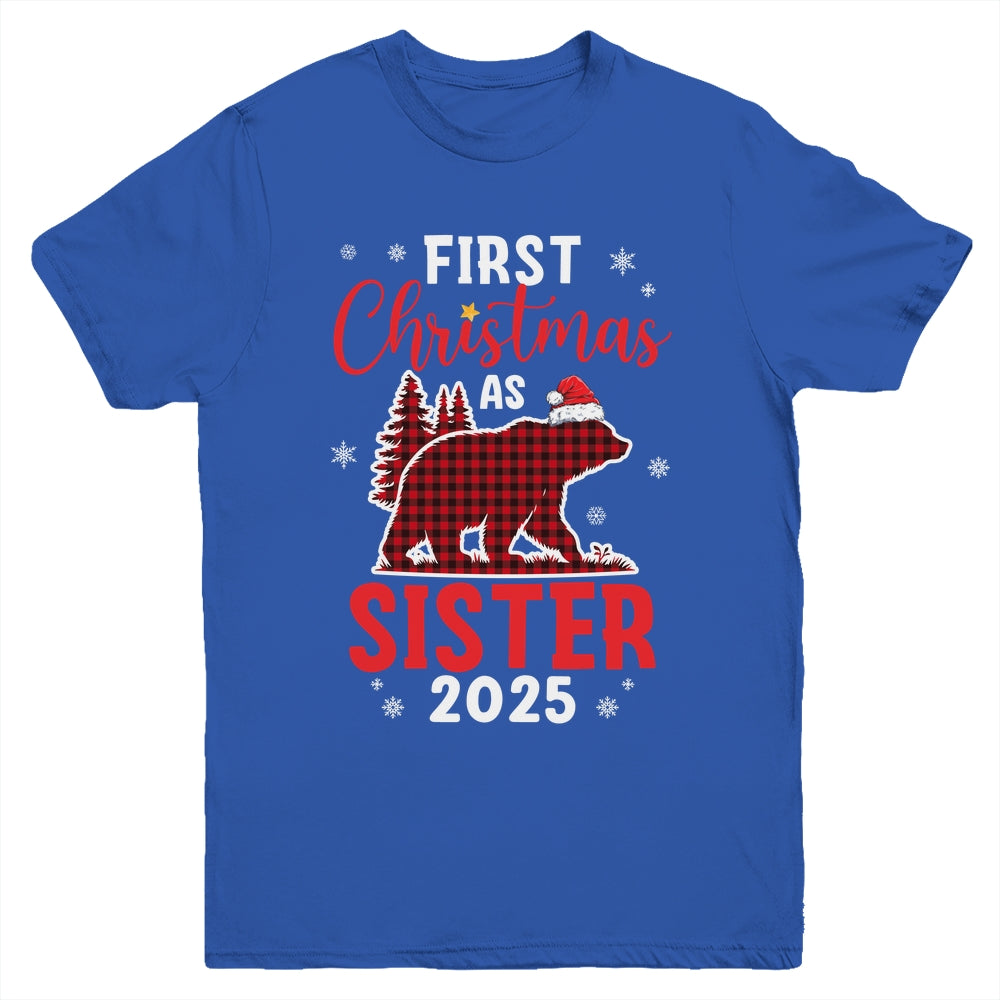 First Christmas As Sister Red Plaid Bear Santa Hat 2025 Youth Shirt | siriusteestore