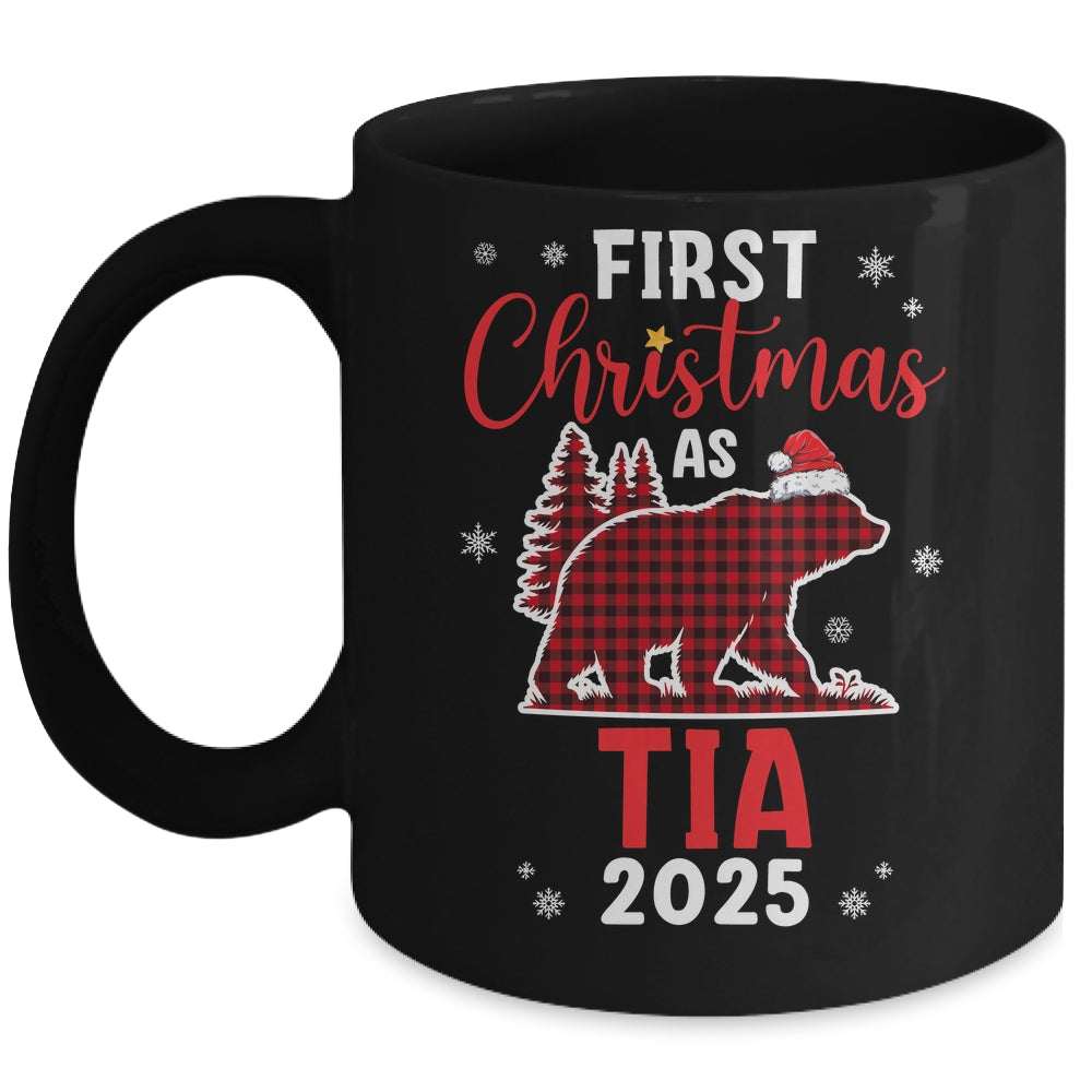 First Christmas As Tia Red Plaid Bear Santa Hat 2025 Mug | siriusteestore