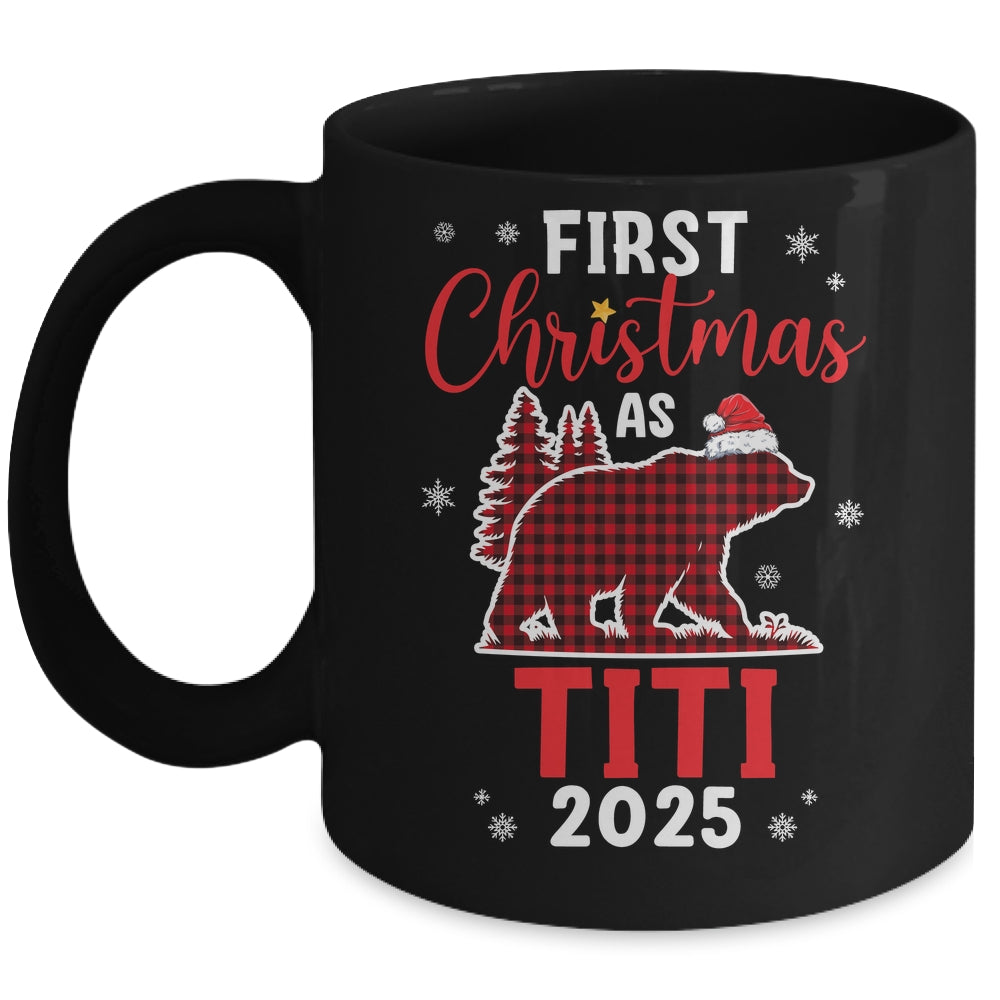 First Christmas As Titi Red Plaid Bear Santa Hat 2025 Mug | siriusteestore