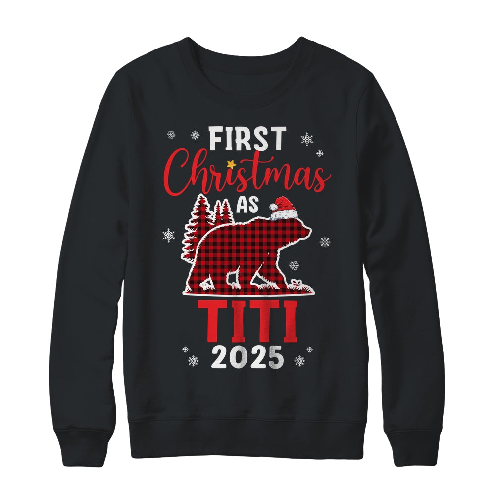 First Christmas As Titi Red Plaid Bear Santa Hat 2025 Shirt & Sweatshirt | siriusteestore