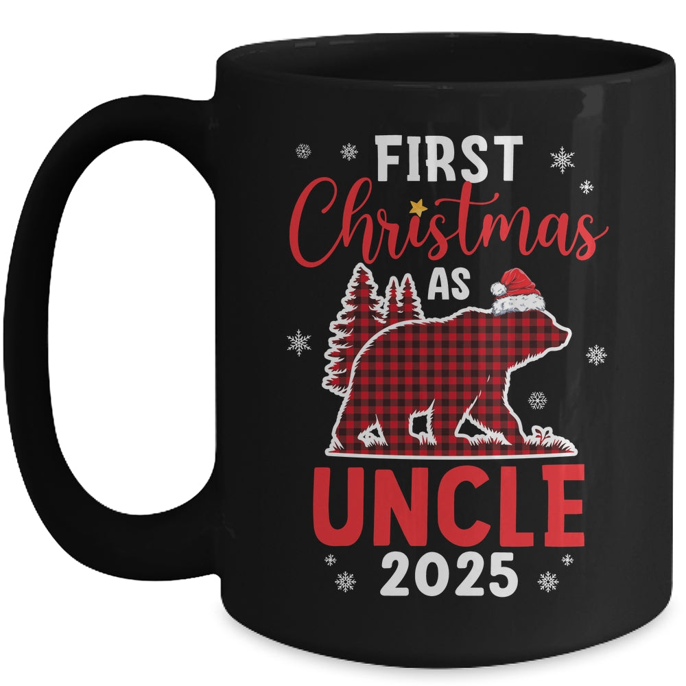 First Christmas As Uncle Red Plaid Bear Santa Hat 2025 Mug | siriusteestore