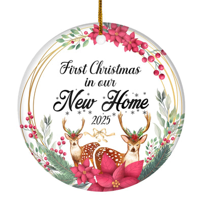First Christmas In Our New Home Mr And Mrs 2025 Deer Christmas For Wedding Newlywed Couple (15) Christmas Tree Ornament | siriusteestore