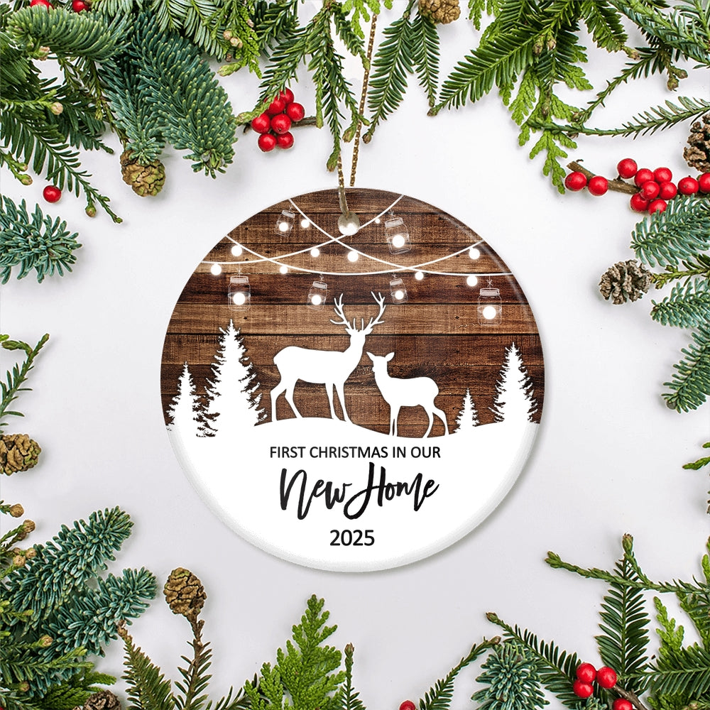 First Christmas In Our New Home Mr And Mrs 2025 Deer Christmas Tree For Wedding Newlywed Couple Christmas Tree Ornament | siriusteestore