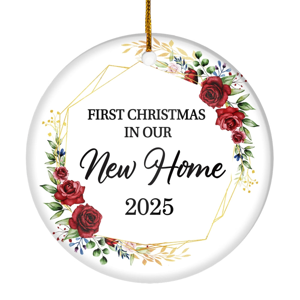 First Christmas In Our New Home Mr And Mrs 2025 Flower For Wedding Newlywed Couple (12) 2025 Christmas Tree Ornament | siriusteestore