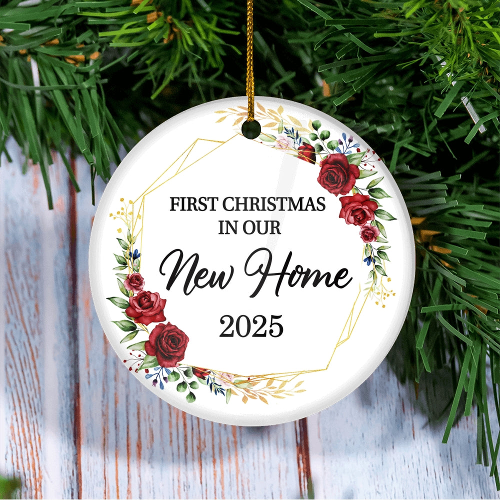 First Christmas In Our New Home Mr And Mrs 2025 Flower For Wedding Newlywed Couple (12) 2025 Christmas Tree Ornament | siriusteestore