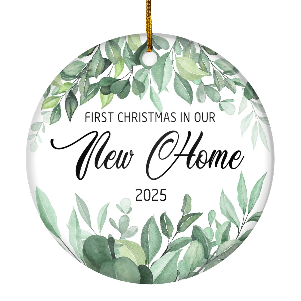 First Christmas In Our New Home Mr And Mrs 2025 Flower Leaf For Wedding Newlywed Couple (14) 2025 Christmas Tree Ornament | siriusteestore