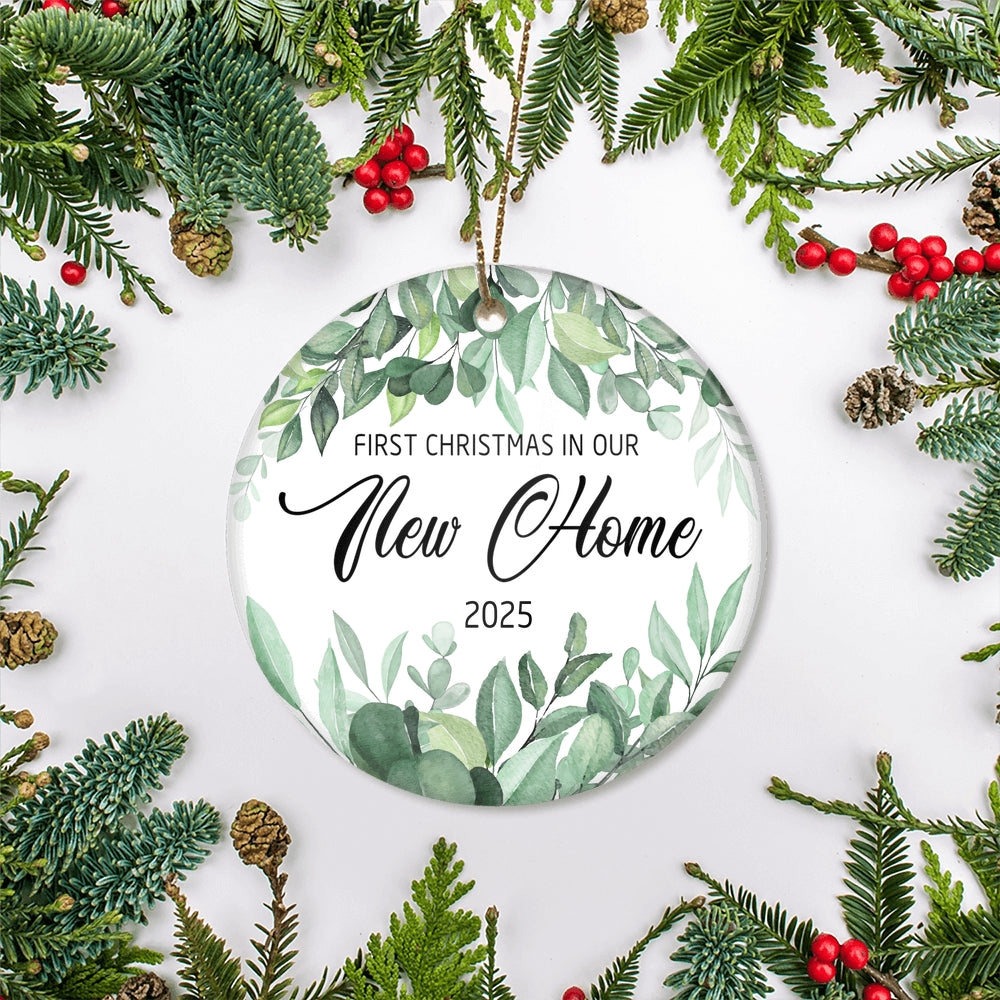 First Christmas In Our New Home Mr And Mrs 2025 Flower Leaf For Wedding Newlywed Couple (14) 2025 Christmas Tree Ornament | siriusteestore