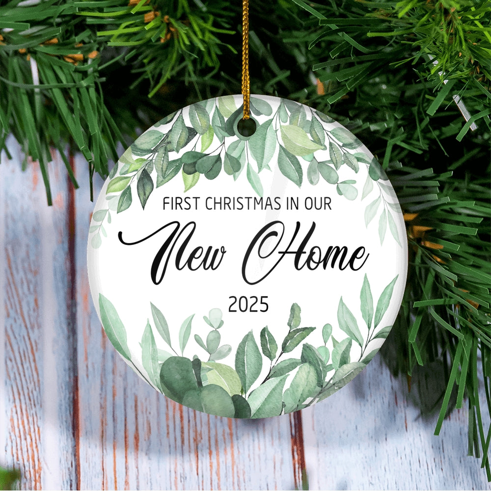 First Christmas In Our New Home Mr And Mrs 2025 Flower Leaf For Wedding Newlywed Couple (14) 2025 Christmas Tree Ornament | siriusteestore