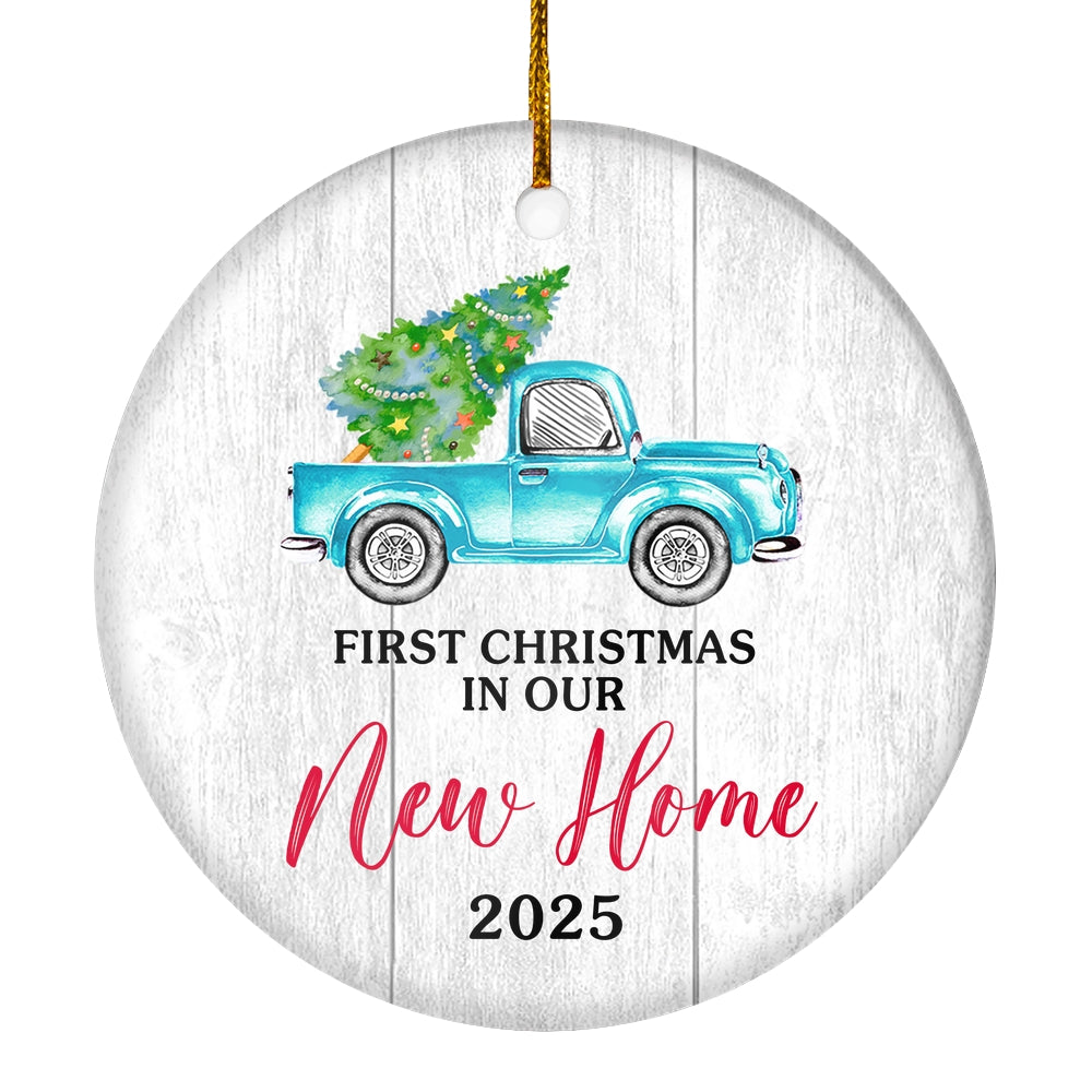 First Christmas In Our New Home Mr And Mrs 2025 Truck Tree Wood For Wedding Newlywed Couple (18) Christmas Tree Ornament | siriusteestore