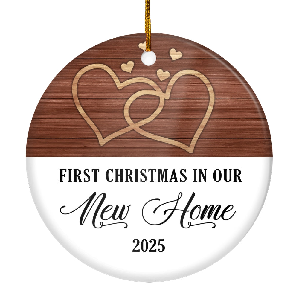 First Christmas In Our New Home Mr And Mrs 2025 White Brown Wood For Wedding Newlywed Couple 2025 Christmas Tree Ornament | siriusteestore