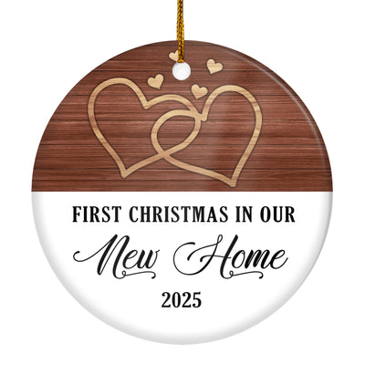 First Christmas In Our New Home Mr And Mrs 2025 White Brown Wood For Wedding Newlywed Couple 2025 Christmas Tree Ornament | siriusteestore